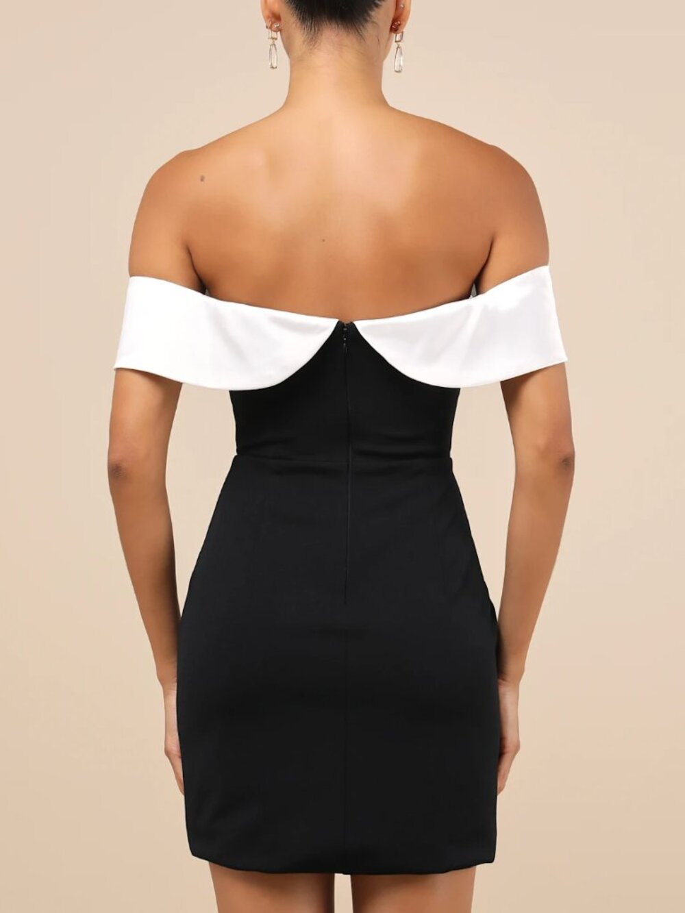 Lulus Extravagant Moment Black and White Off-the-Shoulder Mini Dress